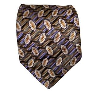 Robert Talbott Tie Best of Class Silk Purple Gold Jacquard Geometric 61x3.75”USA